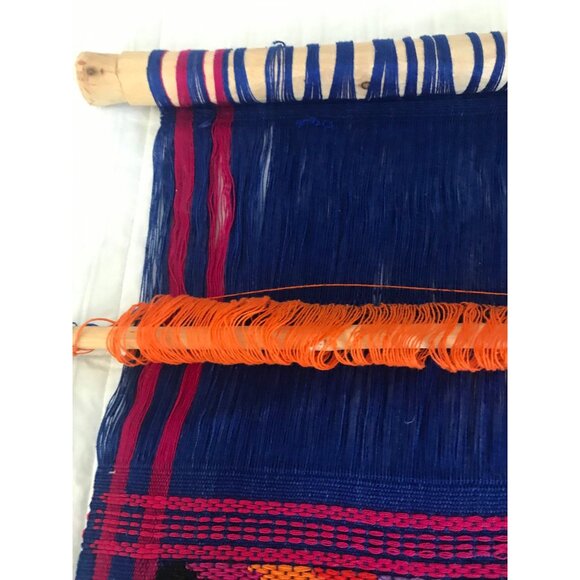 Vtg 1971 Hand Woven Guatemala Textile Art Hung On Sugar Cane 3 Women Multi Color - Picture 3 of 10